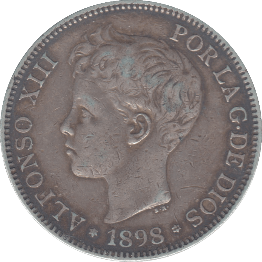 1898 SPAIN SILVER 5 PESETAS - WORLD COINS - Cambridgeshire Coins