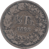 1898 SWITZERLAND SILVER 1/2 FRANC - SILVER WORLD COINS - Cambridgeshire Coins
