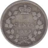 1899 CANADA SILVER 5 CENTS - SILVER WORLD COINS - Cambridgeshire Coins
