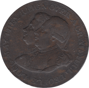 18TH CENTURY HALFPENNY TOKEN MIDDLESEX SHIP AND GUARD GEORGE II AND CHARLOTTE DH 945 ( REF 88 ) - Token - Cambridgeshire Coins