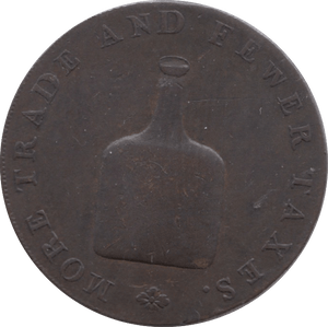 18TH CENTURY HALFPENNY TOKEN NORFOLK BOTTLE MORE TRADE AND FEWER TAXES 24 ( REF 102 ) - Token - Cambridgeshire Coins