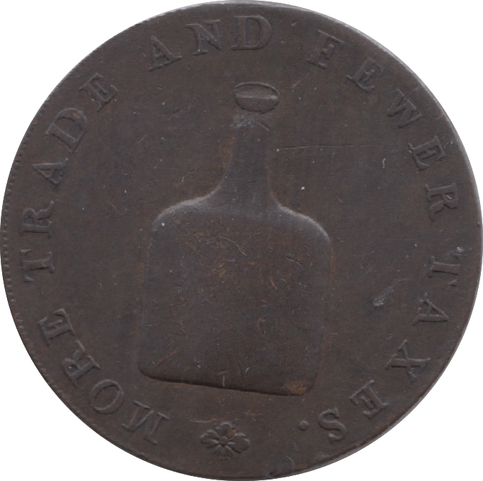 18TH CENTURY HALFPENNY TOKEN NORFOLK BOTTLE MORE TRADE AND FEWER TAXES 24 ( REF 102 ) - Token - Cambridgeshire Coins