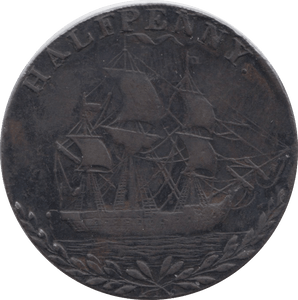 18TH CENTURY HALFPENNY TOKEN NORFOLK HOPE POINTING SHIP CURRENT 25 ( REF 109 ) - Token - Cambridgeshire Coins