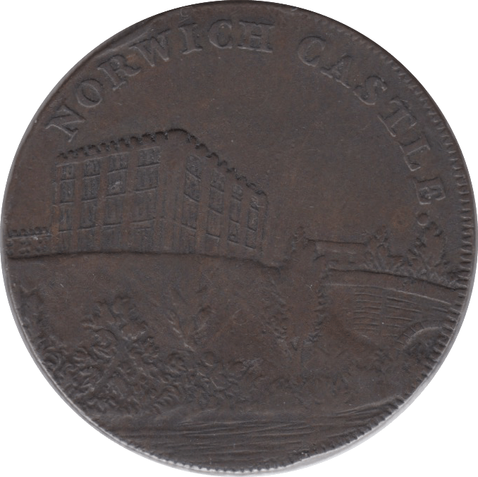 18TH CENTURY HALFPENNY TOKEN NORFOLK NORWICH CASTLE GOOD TIMES WILL COME DH12 ( REF 107 ) - Token - Cambridgeshire Coins