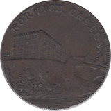 18TH CENTURY HALFPENNY TOKEN NORFOLK NORWICH CASTLE GOOD TIMES WILL COME DH12 ( REF 107 ) - Token - Cambridgeshire Coins