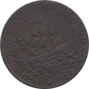 18TH CENTURY HALFPENNY TOKEN SUFFOLK IPSWICH CROSS SHIP R.MANNING DH34 ( REF 138 ) - Token - Cambridgeshire Coins