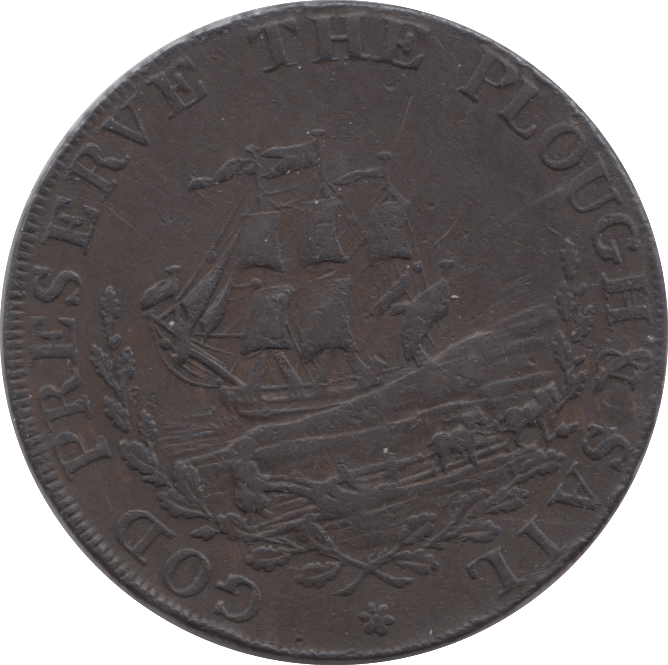 18TH CENTURY HALFPENNY TOKEN SUFFOLK IPSWICH CROSS SHIP R.MANNING DH34 ( REF 138 ) - Token - Cambridgeshire Coins