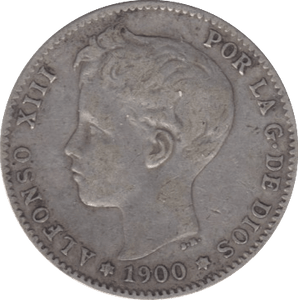 1900 SILVER 1 PESETA SPAIN - SILVER WORLD COINS - Cambridgeshire Coins