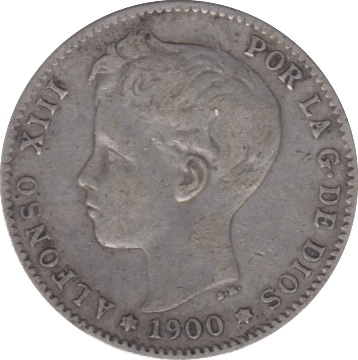1900 SILVER 1 PESETA SPAIN - SILVER WORLD COINS - Cambridgeshire Coins