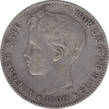 1900 SILVER 1 PESETA SPAIN - SILVER WORLD COINS - Cambridgeshire Coins