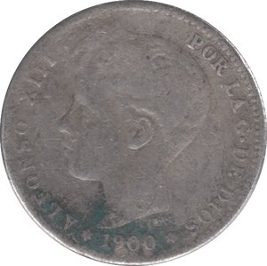 1900 SILVER 1 PESETAS SPAIN - SILVER WORLD COINS - Cambridgeshire Coins