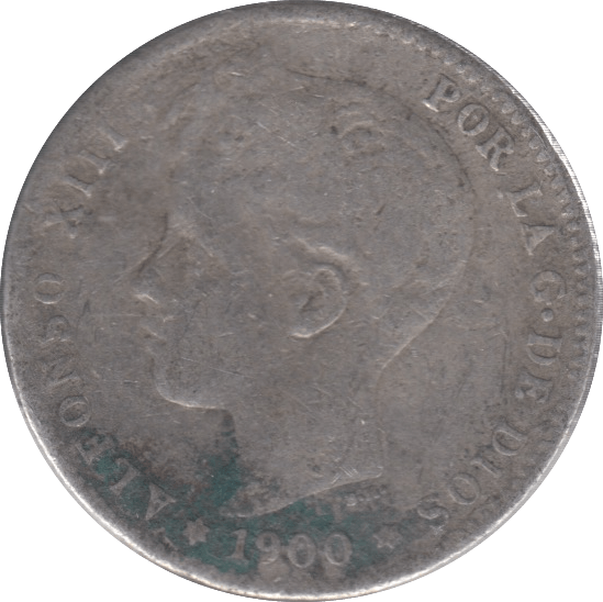 1900 SILVER 1 PESETAS SPAIN - SILVER WORLD COINS - Cambridgeshire Coins