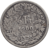 1900 SILVER 1/2 FRANC SWITZERLAND - SILVER WORLD COINS - Cambridgeshire Coins