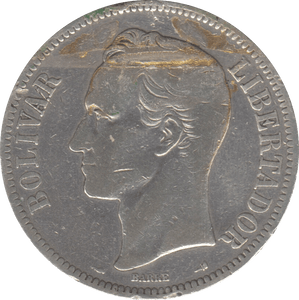 1900 SILVER 5 BOLIVARES VENEZUELA - SILVER WORLD COINS - Cambridgeshire Coins