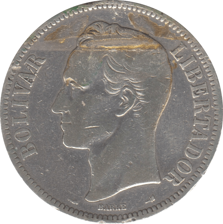 1900 SILVER 5 BOLIVARES VENEZUELA - SILVER WORLD COINS - Cambridgeshire Coins