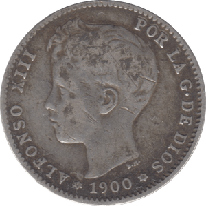 1900 SILVER SPAIN ONE PESETA - SILVER WORLD COINS - Cambridgeshire Coins