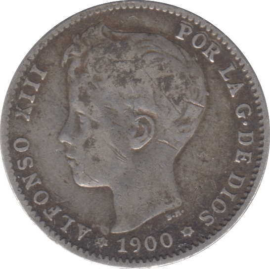 1900 SILVER SPAIN ONE PESETA - SILVER WORLD COINS - Cambridgeshire Coins