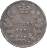 1901 CANADA SILVER 5 CENTS - SILVER WORLD COINS - Cambridgeshire Coins
