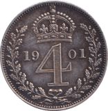 1901 MAUNDY FOURPENCE ( GVF ) - Maundy Coins - Cambridgeshire Coins