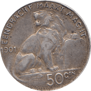 1901 SILVER 50 CENTS BELGIUM REF H144 - SILVER WORLD COINS - Cambridgeshire Coins