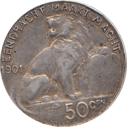 1901 SILVER 50 CENTS BELGIUM REF H144 - SILVER WORLD COINS - Cambridgeshire Coins