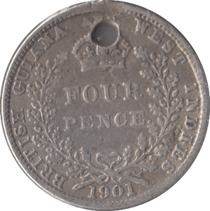 1901 SILVER FOURPENCE WEST INDIES - SILVER WORLD COINS - Cambridgeshire Coins
