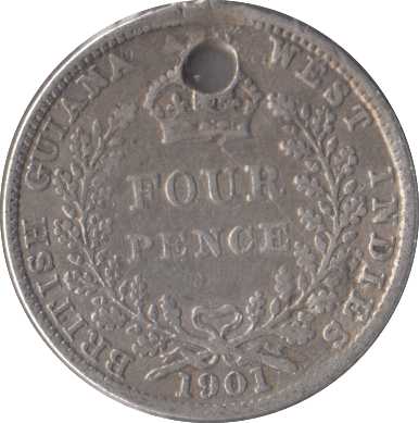 1901 SILVER FOURPENCE WEST INDIES - SILVER WORLD COINS - Cambridgeshire Coins