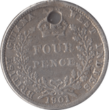 1901 SILVER FOURPENCE WEST INDIES - SILVER WORLD COINS - Cambridgeshire Coins