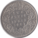 1901 SILVER INDIA TWO ANNAS - SILVER WORLD COINS - Cambridgeshire Coins