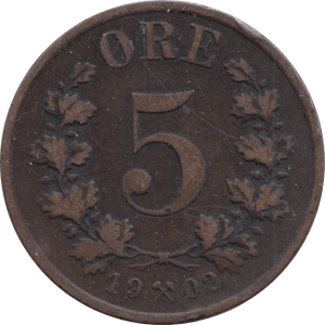 1902 5 ORE NORWAY - WORLD COINS - Cambridgeshire Coins