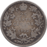 1902 CANADA 25 CENTS - WORLD COINS - Cambridgeshire Coins