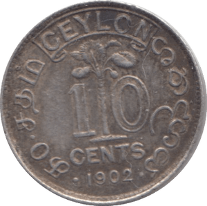 1902 CEYLON 10 CENTS - SILVER WORLD COINS - Cambridgeshire Coins