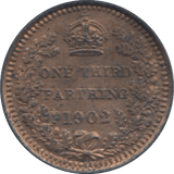 1902 ONE THIRD FARTHING ( EF ) 7 - One Third Farthing - Cambridgeshire Coins
