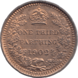 1902 ONE THIRD FARTHING ( UNC ) 1 - One Third Farthing - Cambridgeshire Coins