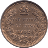 1902 ONE THIRD FARTHING ( UNC ) 3 - One Third Farthing - Cambridgeshire Coins