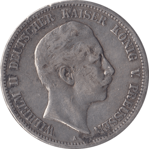 1902 SILVER 5 MARK GERMANY - SILVER WORLD COINS - Cambridgeshire Coins