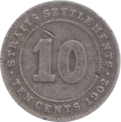 1902 STRAIT SETTLEMENTS SILVER 10 CENTS - SILVER WORLD COINS - Cambridgeshire Coins