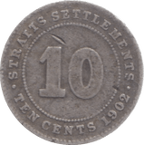 1902 STRAIT SETTLEMENTS SILVER 10 CENTS - SILVER WORLD COINS - Cambridgeshire Coins