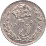 1902 THREEPENCE ( EF ) 23 - Threepence - Cambridgeshire Coins
