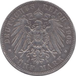1903 GERMAN STATES SILVER FIVE MARKS - WORLD COINS - Cambridgeshire Coins