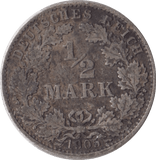 1903 SILVER 1/2 MARK GERMANY - SILVER WORLD COINS - Cambridgeshire Coins