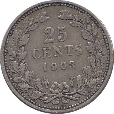 1903 SILVER 25 CENTS NETHERLANDS REF H87 - WORLD SILVER COINS - Cambridgeshire Coins