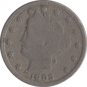 1903 USA FIVE CENTS - WORLD COINS - Cambridgeshire Coins