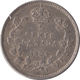 1904 CANADA SILVER 5 CENTS - SILVER WORLD COINS - Cambridgeshire Coins