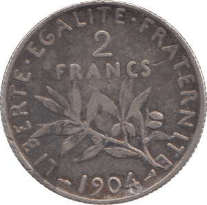 1904 FRANCE SILVER TWO FRANCS - SILVER WORLD COINS - Cambridgeshire Coins