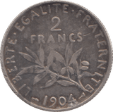 1904 FRANCE SILVER TWO FRANCS - SILVER WORLD COINS - Cambridgeshire Coins