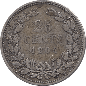 1904 SILVER 25 CENTS NETHERLANDS REF H94 - WORLD SILVER COINS - Cambridgeshire Coins