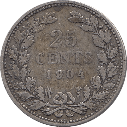 1904 SILVER 25 CENTS NETHERLANDS REF H94 - WORLD SILVER COINS - Cambridgeshire Coins