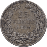 1904 SILVER 25 CENTS NETHERLANDS REF H94 - WORLD SILVER COINS - Cambridgeshire Coins