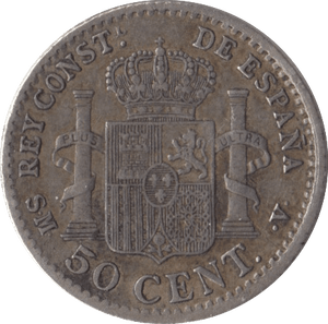1904 SILVER SPAIN 50 CENT - SILVER WORLD COINS - Cambridgeshire Coins